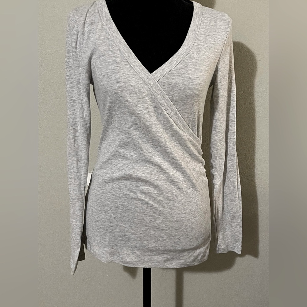 Light gray faux wrap long sleeve tee. Victoria Secret size M.